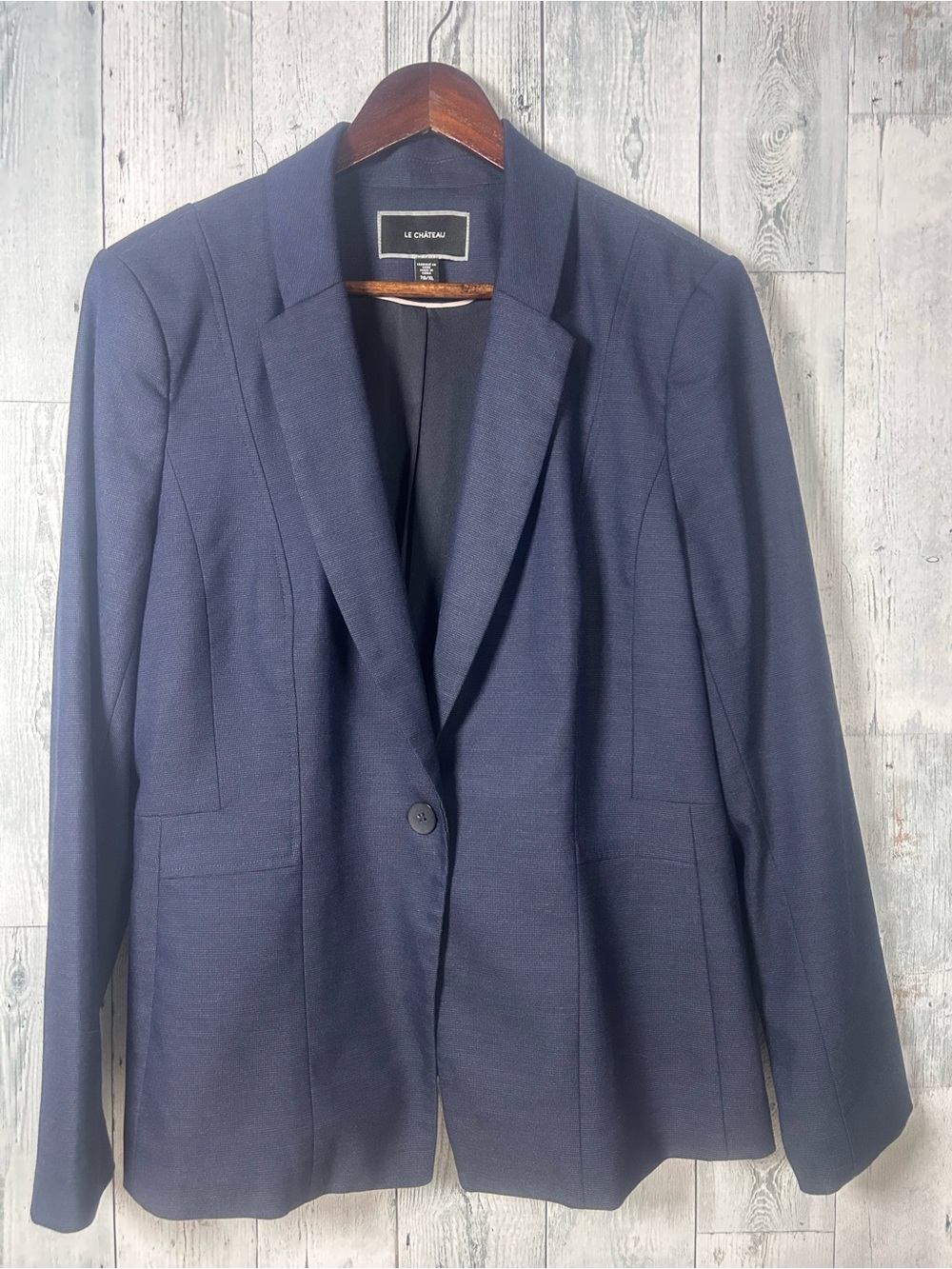 Le Château Navy Blue Structured Tailored Blazer Shoulder Pads XL Career Chic